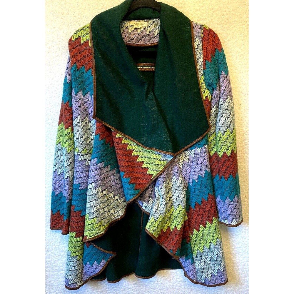 Double Zero Large Jacket Green Weave Multicolor Open Knit‎ Cardigan